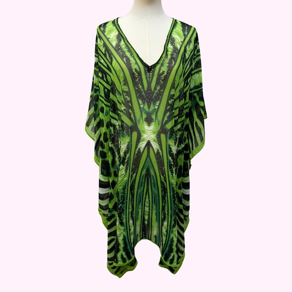 La Moda Other - La Moda Kaftan Green Animal Print Rhinestone STUNNING OS